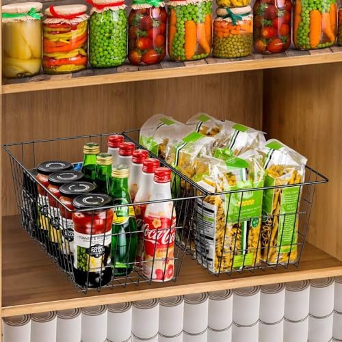 SANNO Black Wire Baskets Freezer Bin Organizer for Home, Bathroom, Closet Organization, set of 8, 15.7inch - Image 3