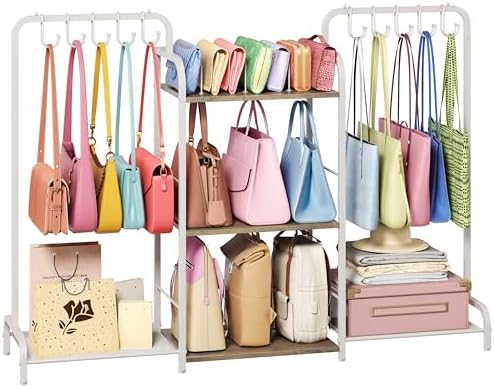 Purse Organizer with 2 Purse Hangers for Purse Storage, High-Capacity Handbag Organizer with 10 Adjustable Hooks and 3 Dividers, Purse Holder for Closet System, Purse Rack Stand for Bag Organization by HOOBRO