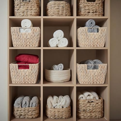 Casafield Set of 4 Water Hyacinth Storage Baskets with Handles - Whitewash White, Woven Storage Bins for Shelves, Blankets, Laundry Organization - Image 3