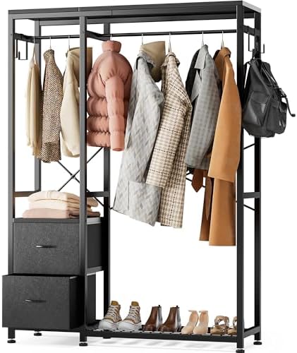 Lulive Clothes Rack with 2 Rods, Shelves, Drawers & Hooks, Garment Rack by Lulive