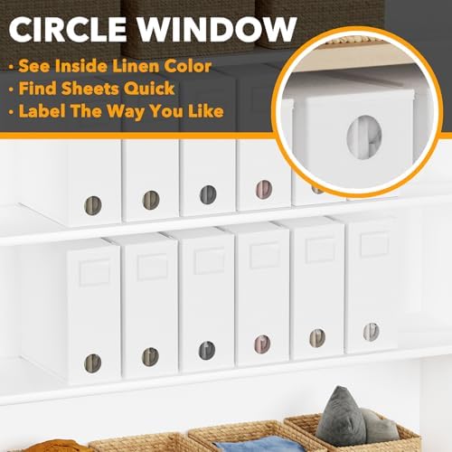 SpaceAid 12 Pack Bed Sheet Organizers and Storage, Foldable Sheet Organizer for Linen Closet, Sheets Set Folder Keeper with Window XL (Queen & King Size) Bedding Container (White, 12 Pack) - Image 4