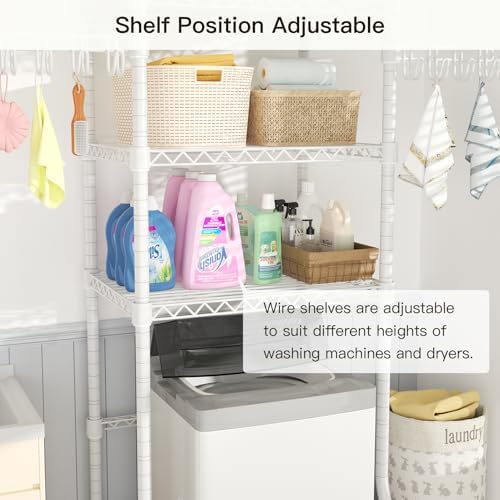 Ulif U8 Mini Laundry Room Storage Organizer, Over The Washer and Dryer Storage Shelves for Laundry Organization, 29.5”W x 17.3”D x 76.2”H, Suit Washing Machine Width Within 27.1”, Hold 304 lb, White - Image 4