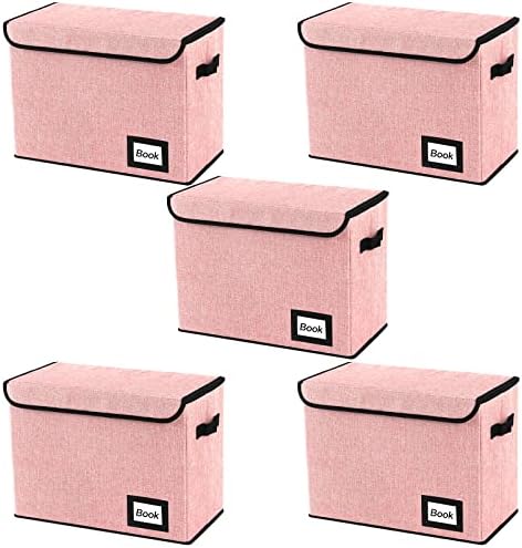 5 Pack Comic Book Storage Boxes, 15.8" X 7.8" X 11.8", Collapsible Comic Short Box, Holds 160-180 Collection Comic Book Container Holder Shelf Protector Organizer Bin (Pink) by YNSZAS