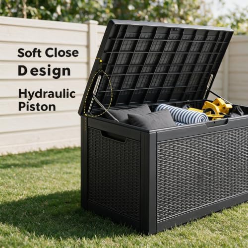 120 Gallon Deck Box,Lockable Outdoor Storage Box Gas Lift,Waterproof Black - Image 3