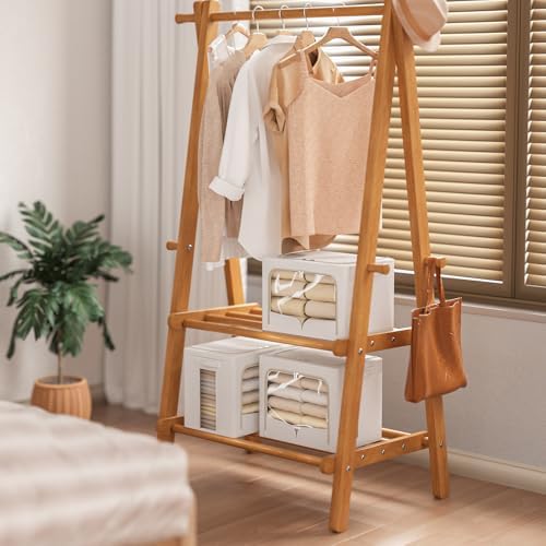 FHSQX 3 Pack Clothes Storage Bins - Foldable Metal Frame Storage Box - Stackable Linen Fabric Container Organizer Set with Carrying Handles and Clear Window (Cream White, 19.7x15.7x13inch(66L)) - Image 5