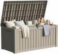 150 Gallon Deck Box Organizer, Doubles as 2-Person Bench Seat, Grey Large Resin Outdoor Storage and Seating with Lockable Lid for Garden, Pool, and Patio by GraceYourYard