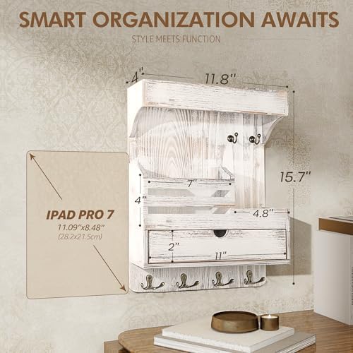 Rebee Vision Key Holder Wall Mount with Drawer for Home Decor, Whitewash - Image 2