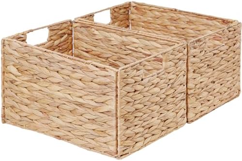 Vagusicc Wicker Storage Basket, Set of 2 Hand-Woven Storage Baskets for Organizing, Small Wicker Basket for Toilet Paper, Foldable Large Cube Storage Organizer Basket Bins for Shelves (Water Hyacinth) by Vagusicc