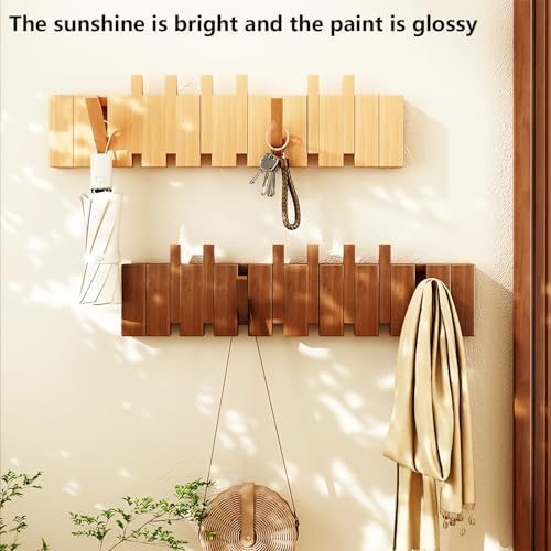 Wall Mounted Piano Key Hanger | Flip Style Hook | Entrance Wall Art Hook, Made of Oak Wood (3 Times Painted, 4 Times Polished) (LED Walnut, 4Hooks) - Image 5