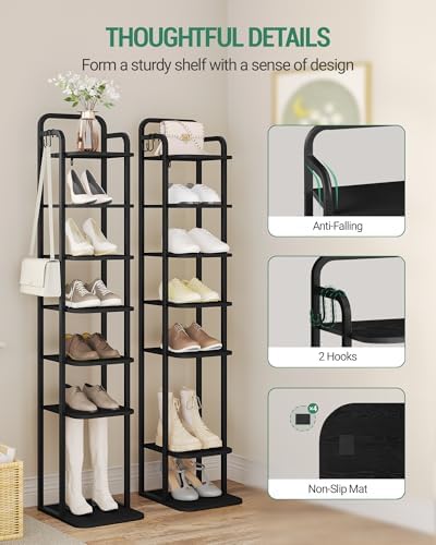 Hzuaneri 8 Tiers Vertical Shoe Rack, Tall Shoe Shelf with 2 Hooks - Image 3