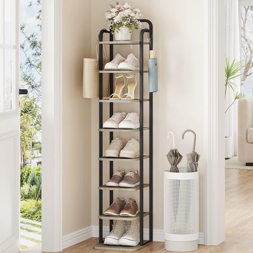Hzuaneri 8 Tiers Vertical Shoe Rack, Tall Shoe Shelf with 2 Hooks by Hzuaneri