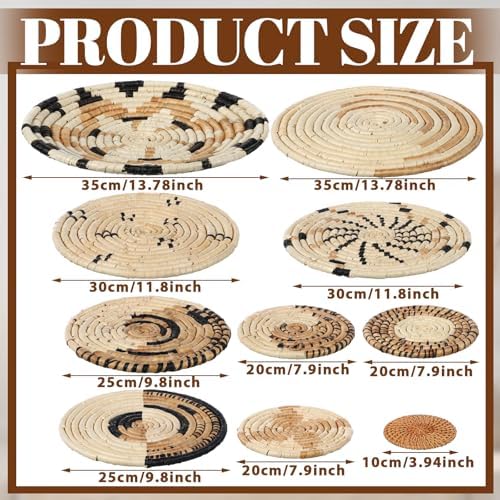 Tatuo 11 Pcs Boho Wall Basket Decor Woven Wall Hanging Art, Artistic - Image 3