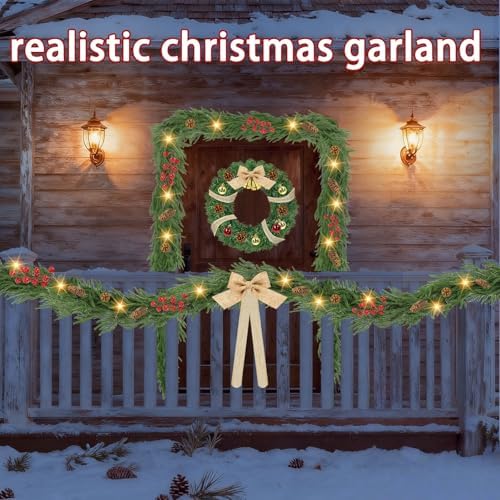 Deckit 15FT Christmas Garland with Lights 100LED Timer, Real Touch Norfolk Pine Garland +DIY Kit & Storage Bag for Mantle Stairs Railing Table Fireplace Wall Indoor Outdoor Holiday Decoration - Image 7
