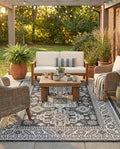 Rugs.com - Outdoor Aztec Rug – 5' 3 x 7' 1 Charcoal Gray Indoor/Outdoor Rug – Durable for Patios, Decks, and Porches by Rugscom