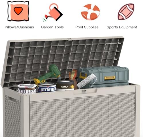 Mars Villa Deck Box, Waterproof Outdoor Storage Box, 60 Gallon, Grey - Image 5