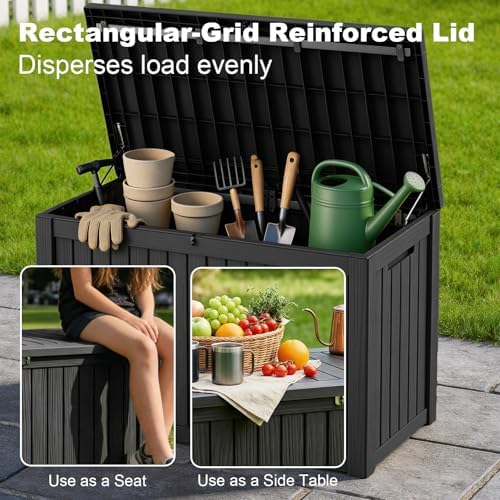Vixzen 180 Gallon Deck Boxes Outdoor Waterproof, Resin Lockable Storage Box for Patio Cushions Storage Furniture, Garden Tools, Pool Supplies, Weatherproof and UV Resistant (Black, 180 Gallon) - Image 6