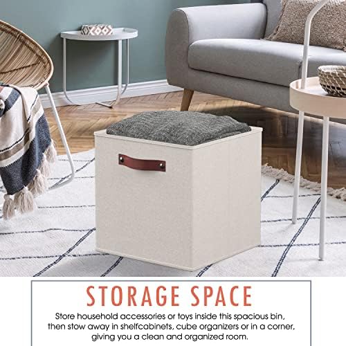 Ornavo Home 11x11 Foldable Fabric Storage Cube Bins, 6 Pack, Beige - Image 4