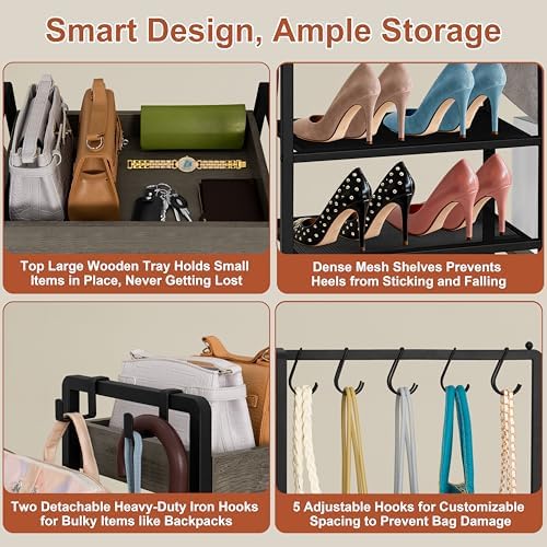 Shoe Rack for Entryway, 2-in-1 Shoe and Purse Rack, 5-Tier, Black - Image 4