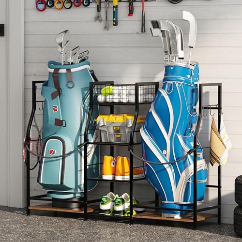 Jsskeeim Golf Bag Storage Organizer for Garage Organization, Golf Bag Stand for Golf Bag Accessories, Spacious Golf Rack for Golf Clubs & Golf Essentials, Ideal Golf Gifts for Men (Fits 2 Golf Bags) - Image 5
