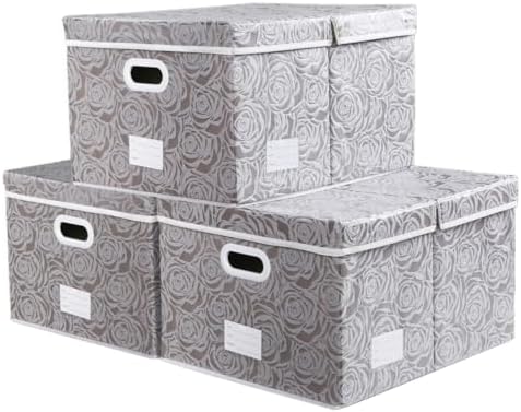 PRANDOM Extra Large Collapsible Storage Boxes with Lids Fabric Decorative Storage Bins Cubes Organizer Baskets with Cover Handles Divider for Bedroom Closet Living Room 19.6x15.7x11.8 Inch 3 Pack by Prandom