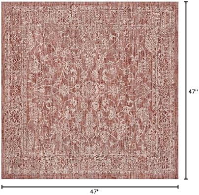 JONATHAN Y Weave Floral Indoor Outdoor Square Area Rug 4X4 Red/Taupe, Tela Bohemian Textured for Backyard, Patio, Porch, Easy-Cleaning, High Traffic, Pet-Friendly, Non-Shedding (SMB100A-4SQ) - Image 2