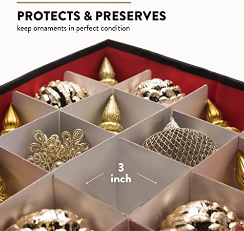 ZOBER Christmas Ornament Storage Box - Stores 64 Ornaments - Non-Woven, Tear- Proof Christmas Ornament Storage Containers - 3 Inch Cube Compartments - Red (Pack of 2) - Image 4
