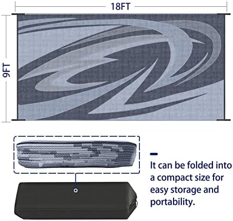 EEZ RV Products 9'x18' GW Heavy Duty Reversible/Durable Outdoor Patio/RVing Mats(9ft x18ft Grey) Come with Large Storage Bag & 6 Sets of Stakes and Washer - Image 3