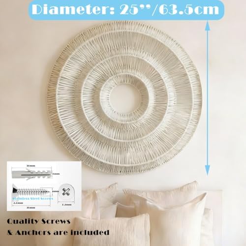 Bergamot 3D Textured Neutral Abstract Wall Art, 25 Inch Boho Beige Wall Basket, Cotton Rope Round Woven Wall Decor, Modern Minimalist Wall Art for Living Room, Bedroom - Image 5