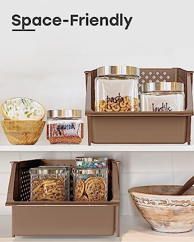 Skywin Stackable Storage Bins Open Front for Pantry Storage, 4 Pack - Brown - Image 5
