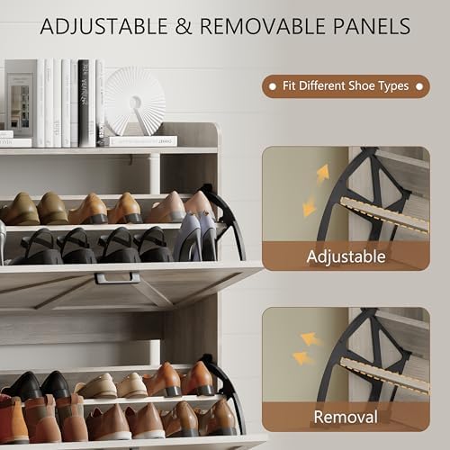 Xixini Shoe Storage Cabinet with 3 Flip Drawers, Entryway Shoe Rack, Grey - Image 4
