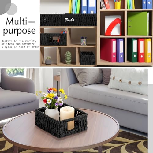 Marsui 9 Pcs Paper Rope Storage Baskets with Handle Labels Handwoven Multi-size Black Storage Bins for Organizing Small Baskets Container for Shelves Closet Pantry Toilet - Image 5