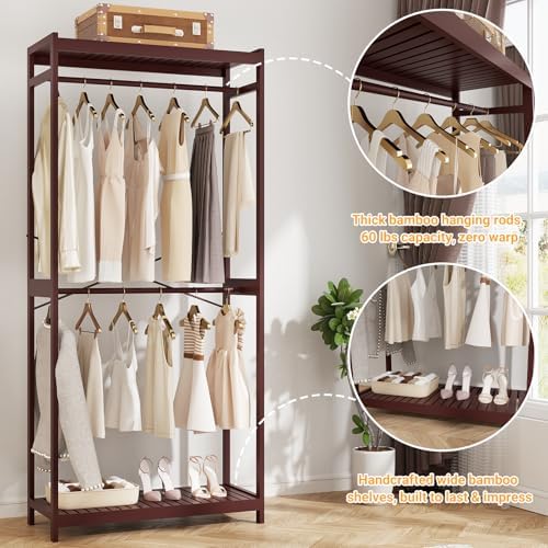 Homykic Bamboo Clothing Rack with Shelves, 33.5” Wide Clothes Rack, 78.8” H - Image 7
