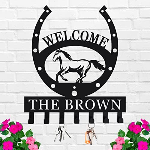 Custom Horseshoe Metal Key Holder for Wall, Personalized Family Name Metal Key Hooks by HRZSIGNFC