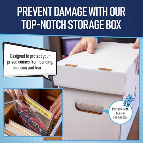 Invested Alliance Premium Short Comic Book Storage Box Organizer with Lid | Thick Cardboard Comic Storage Box For Collectibles Fits 150-175 Current/Silver Age, Heavy Duty & Stackable. - Image 6