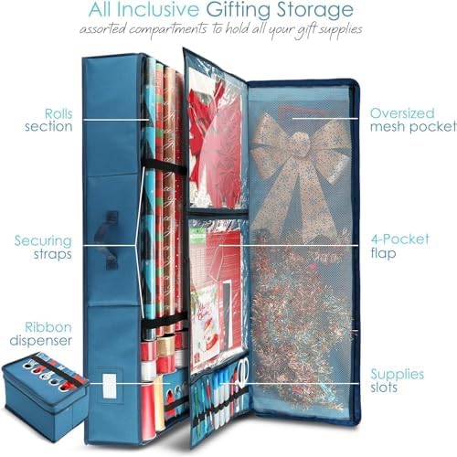 Hearth & Harbor Christmas Tree Storage Bag 7.5 ft, Wrapping Paper Storage Organizer Container & Large Christmas Ornament Storage Box With Adjustable Dividers - Image 3