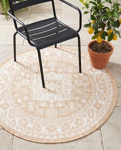 Rugs.com - Outdoor Aztec Rug – 3 Ft Round Natural Indoor/Outdoor Rug – Flatweave Area Rug for Patios, Decks, and Porches - Image 4