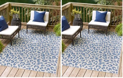 Unique Loom Outdoor Safari Collection Area Rug - Leopard (2' x 3' 1" Rectangle Blue/Gray) (Pack of 2) by UniqueLoom