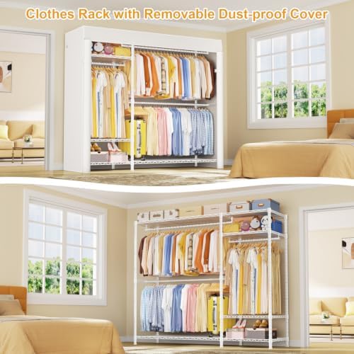 ULIFHOME Clothes Rack with Cover Covered Clothing Racks for Hanging Clothes - Image 6