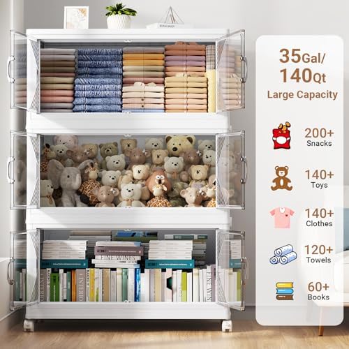BROVIEW V60 700QT Plastic Stackable Storage Bins with Lid, 5Pack White - Image 3