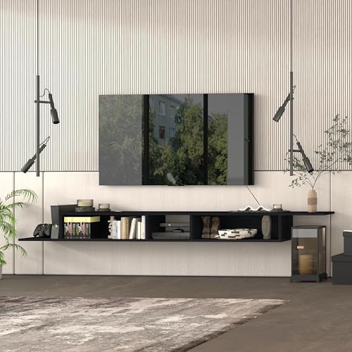 Atelier Mobili Floating TV Stand for Up to 65 Inch TVs – Wall Mounted Floating Shelf for Under TV, Entryway Organizer & Bedroom Vanity – Multi-Purpose Storage & Display Console (Black, 100INCH) by AtelierMobili