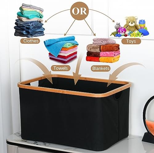 efluky Storage Baskets for Organizing, Fabric Storage Bins with Bamboo Handles, Collapsible Storage Baskets for Shelves and Closet (Black, 21.2'' x 14.5'' x 11.8'') - Image 3