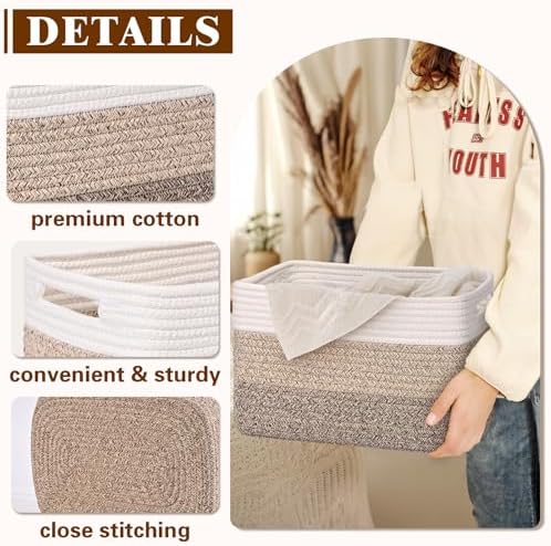 Storage Baskets for Organizing, 4 Pack Baskets for Shelves, Decorative Storage Bins for Shelves, Cotton Rope Storage Basket with Handles, Woven Basket for Storage, 13''Lx8.7''Wx7.9''H, Gradient Brown - Image 5
