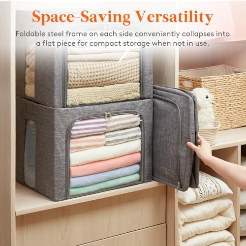 Lifewit 3 Pack Clothes Storage Bins with Metal Frame, Stackable Storage Box - Image 6