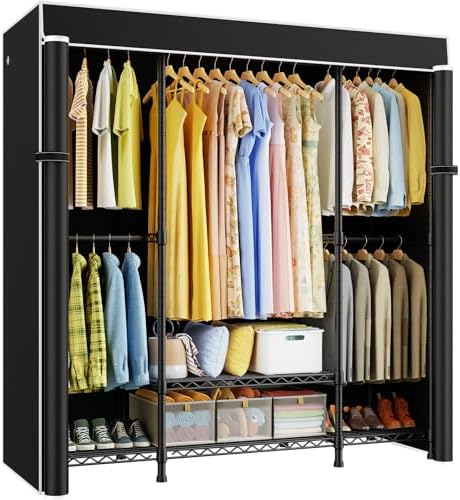 ULIFHOME E3C Heavy Duty Portable Closet Wardrobe with Black Fabric Cover by UlifHome