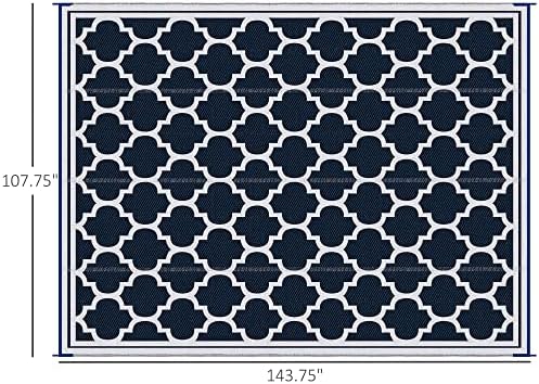 Outsunny 9' x 12' Reversible Outdoor Rug, Blue & White - Image 2