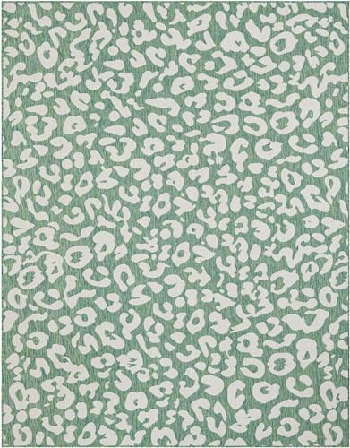 Unique Loom Outdoor Safari Collection Area Rug - Leopard (7' 10" x 10' Rectangle Green Blue/Ivory) - Image 3
