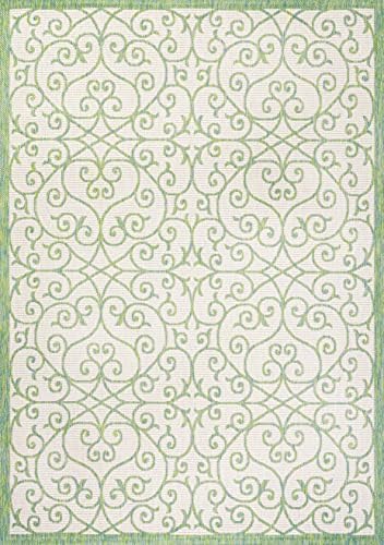 Eyely Filigree Textured Weave Area Rug 4X6 Cream/Green, Indoor Outdoor Rug - Image 3