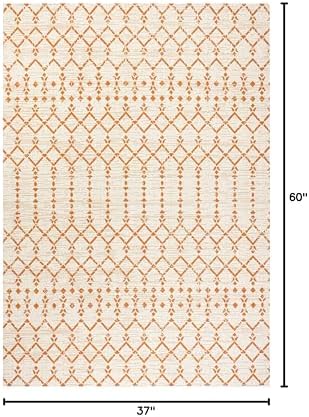 Eyely Moroccan Textured Weave Area Rug 3X5 Cream/Orange, Indoor Outdoor Rug - Image 2