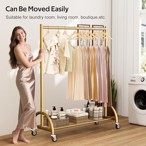 MISSLO Heavy Duty Clothing Rack with Wheels Rolling Clothes Racks for Hanging Clothes, Coats, Garment, Dress, Gold - Image 6