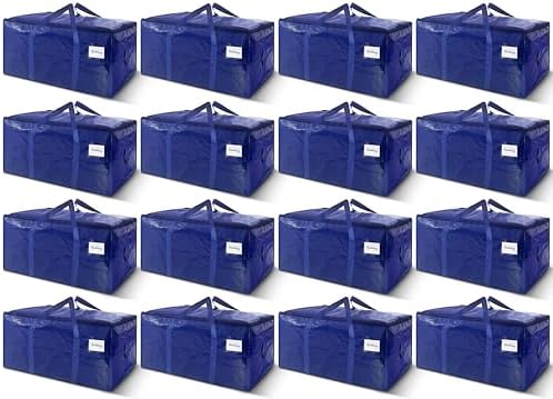 16 Pack Extra Heavy Duty Large Moving Bags with Strong Zipper & Carrying Handles, Sturdy Clothes Storage Bag Totes Bins, Packing Bags Moving Boxes College Moving Supplies, Dark Blue - 33 gal by WTREE